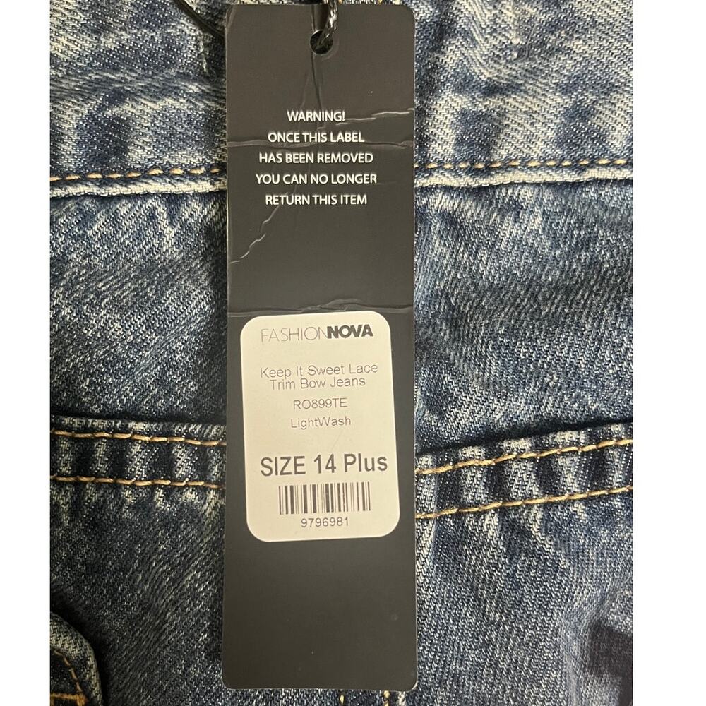 Fashion Nova Bow Lace Trim Denim Size 14 Plus - Picture 11 of 11